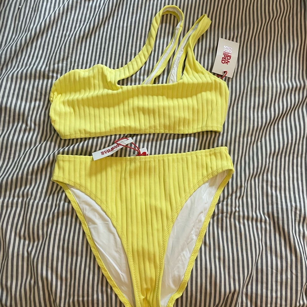 Solid & Striped Neon Yellow One Shoulder Bikini - Picture 3 of 8